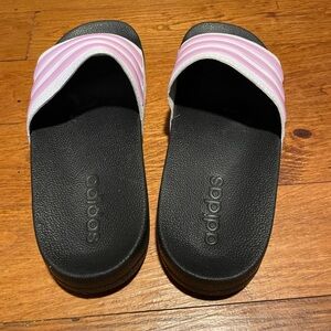 Adidas Black Slides with Pink Striped Straps